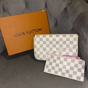 Louis Vuitton White and Pink Checkered Crossbody Bag